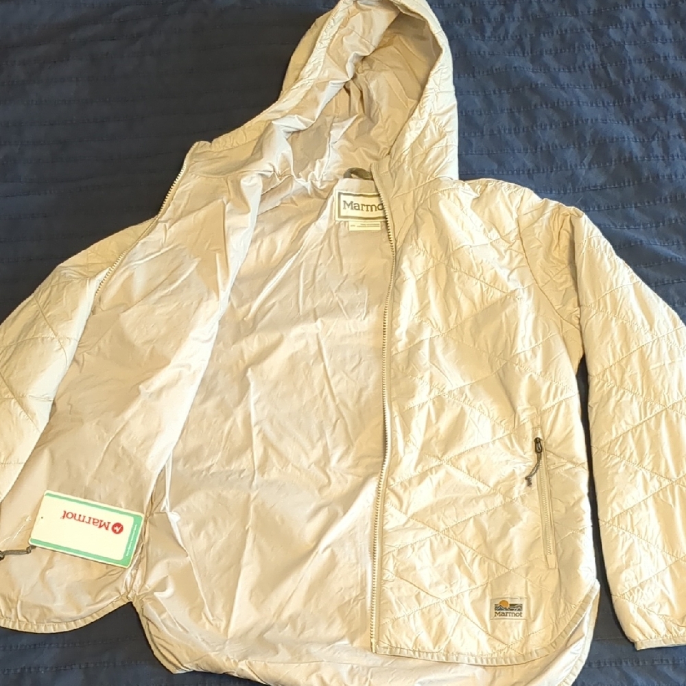 Marmot Light Tan Onward Hoodie Quilted Hooded Jacket